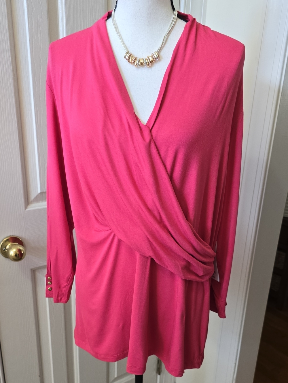 LIZ CLAIBORNE BRAND WOMEN'S PLUS SIZE PINK LONG SLEEVES DRAPED TOP SIZE 2X